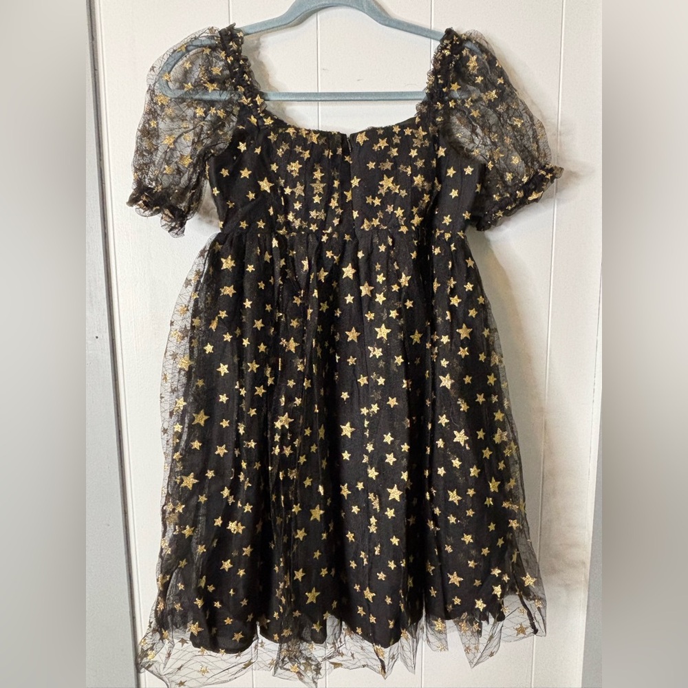 Unique Vintage Black Gold Star Mesh Babydoll Belle Dress M/6-8 NWT ✨ - Picture 13 of 14